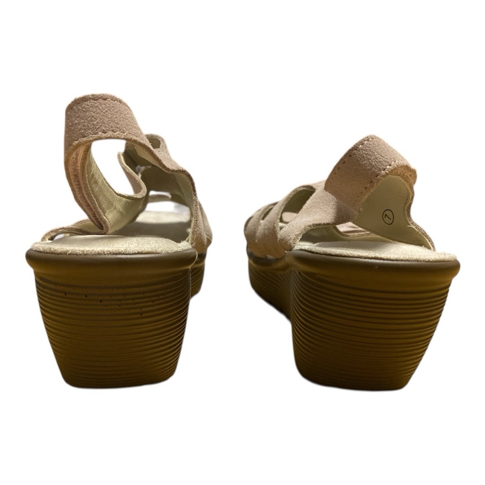 Skechers Memory Foam Blush Pink Suede Caged Wedge Sandals Women’s Size 7 - Picture 8 of 13